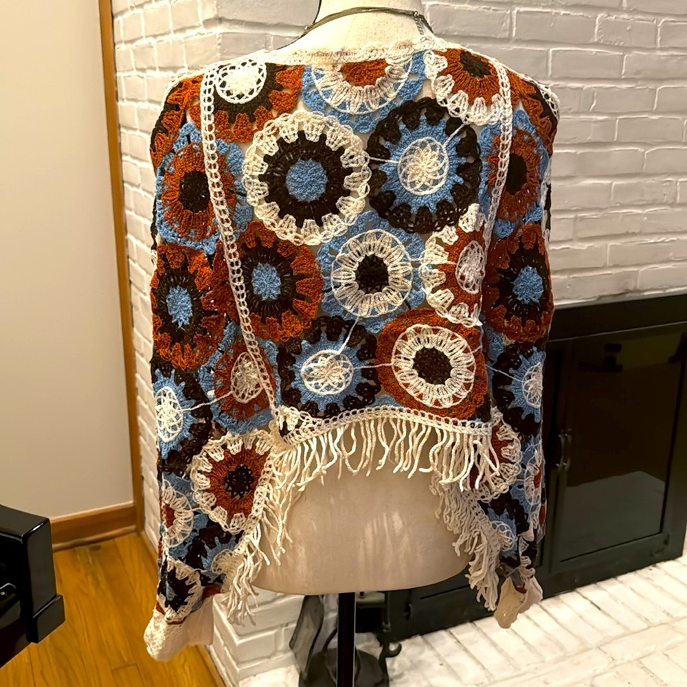 Crochet Top M | Colorful Crochet Sleeved Poncho M - Picture 7 of 7